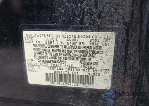 2010 Nissan Sentra 2.0Sr z USA, uszkodzony, nr VIN 3N1AB6AP4AL633251